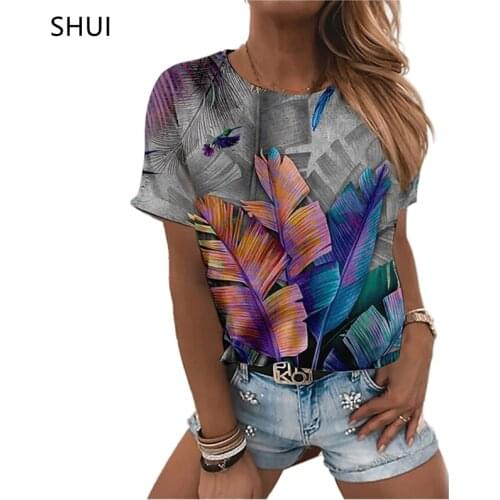 2021 Fashion Pullover Printed top femme Round Neck Loose Casual Plant Style HARAJUKU SHIRT Summer New Womens Large Size 6XL