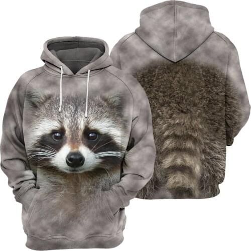 Funny Animal Raccoon Mens 3D Print Hoodies Harajuku Pullover Unisex Sweatshirts Hood Jackets Hip-Hop Women Cute Streetwear Coats