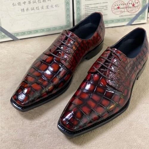 Authentic Crocodile Belly Skin Square Toe Men Colorful Oxfords Genuine Alligator Leather Handmade Male Lace-up Party Dress Shoes