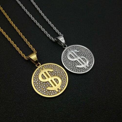 Hip Hop Iced Out Money Dollar Sign Pendant Necklace With Twist Chain Stainless Steel Gold Color Mens Hiphop Jewelry Dropshipping