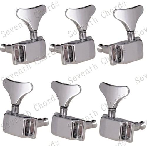 A Set 6 Pcs Semiclosed Electric Bass Guitar Tuners Machine Heads Tuning Pegs keys with Fish tail Buttons - Chrome