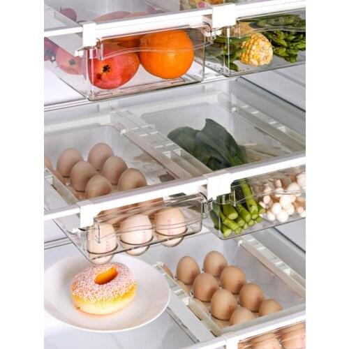 New Plastic Clear Fridge Organizer Slide Under Shelf Drawer Box Rack Holder Refrigerator Drawer Kitchen Fruit Food Storage Box