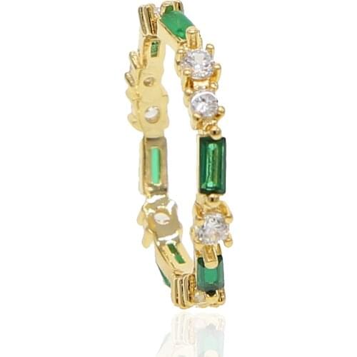 2020 New Gold Filled Baguette Green Cz Engagement Rings Fashion Thin Stack Stacking Cz Eternity Band Ring For Women Jewelry