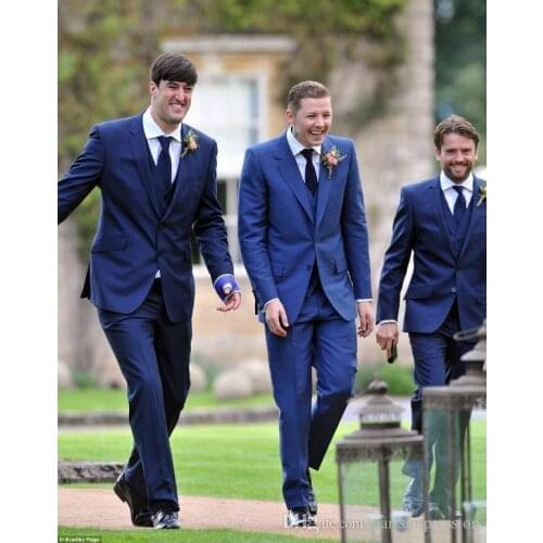 Custom Made New Arrival Groom Tuxedos Notch Lapel Mens Suit Blue Groomsmen/Best Man Wedding/Prom Suits (Jacket+Pants+Tie+Vest)
