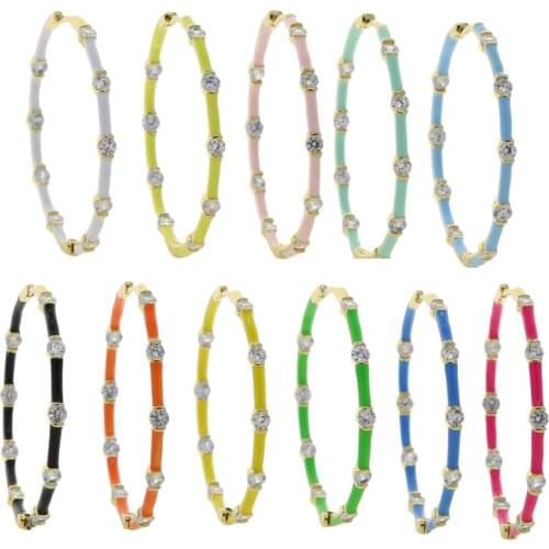 Pastel Neon Enamel Colorful Jewelry Candy Color Band White Sparking Round CZ 40mm Big Hoop Earring