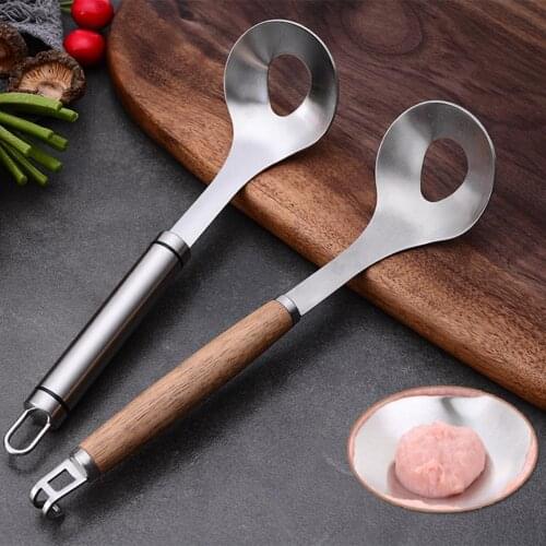 Meatball Maker Meatball Squeezer Wooden Handle Meat Ball Spoon Kitchen Gadget Stainless Steel