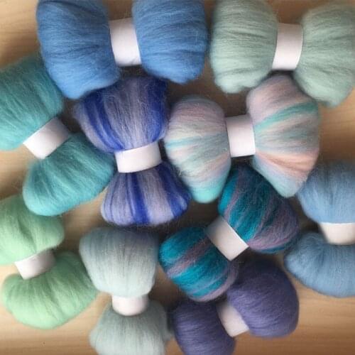 Wool needle felting poke fun DIY roving felt 100% merino wool fiber blue color 10g/10pcs/lot