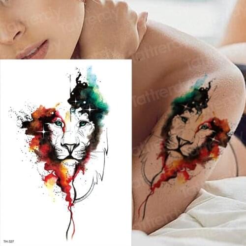 Tattoo & body art lion head tattoo colorful lion fake tattoo waterproof women tatouage sexy tatoo temporary stickers lion tattoo