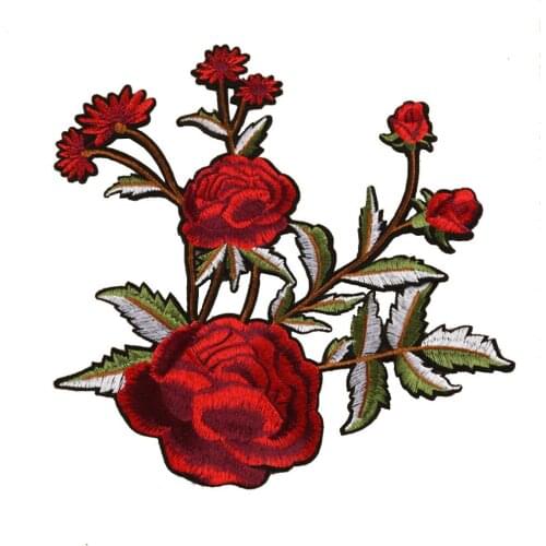 Thermo Adhesive Rose Peony Flower Embroidery Patches for Clothing Iron on Clothes Dress Jeans Appliques Badge Stripe Sticker Diy