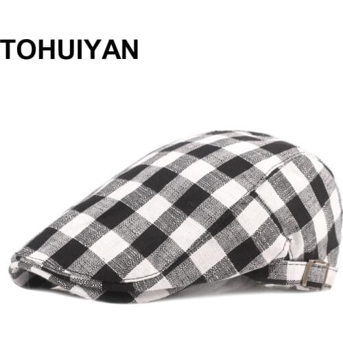 TOHUIYAN Plaid Cotton Newsboy Caps for Men Women Leisure Boinas Gatsby Hat Summer Sun Protection Golf Hats Driver Cabbie Cap