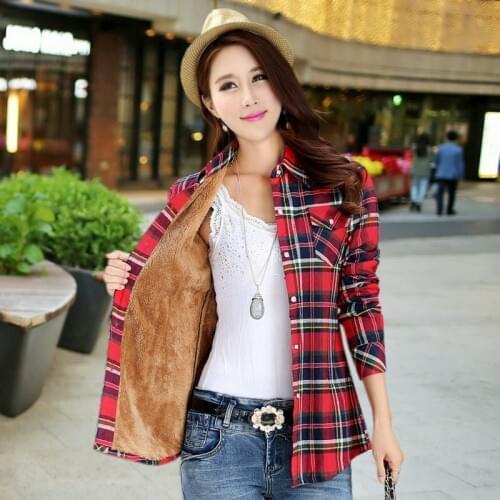 Thick velvet Blusas winter cotton long-sleeved Womens clothing plaid shirt flannel blouses chemise femme camisas femenina tops