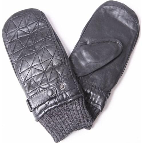 Winter Real Leather Mittens Male Thicken Plus Velvet Keep Warm Sheepskin Men Fingerless Gloves Lamb Wool Lined M033NY