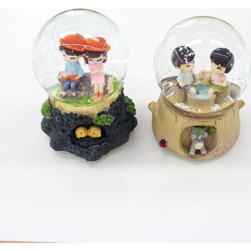 Girl And Boy Snow Globe Crystal Ball Rotating Music Box With Snowflake Rotating Decoration For Home Home Decoration Accssories