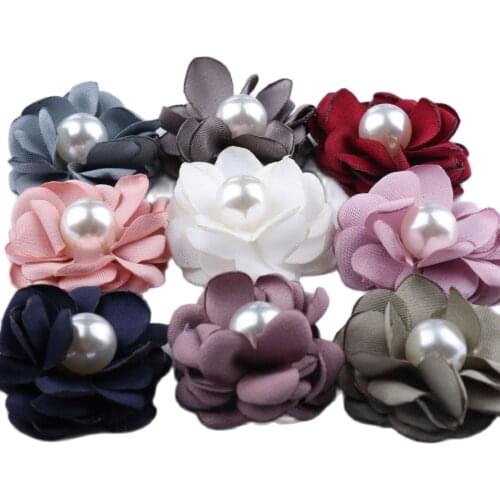10PCS Pearl Burnt edge fabric flowers Hair Accessories DIY Flower Bouquet Flowers Decorations No Hair clips for headband