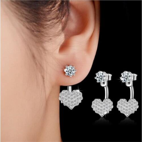 TJP Luxury Crystal Heart Female Rose Gold Stud Earrings For Girl Party Accessories Top Quality 925 Silver Earrings Women Jewelry