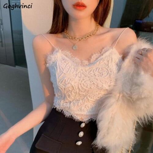 Women Camis Lace Temperament Crop Top Sexy Designer French Slim Club-wear Solid Summer Vacation Soft Trendy Slim New-arrival Hot