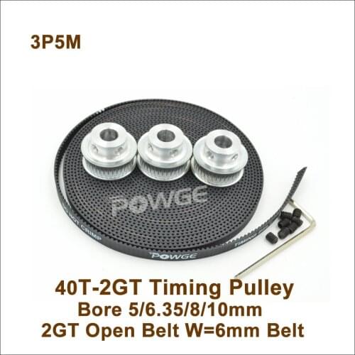3pcs 40 teeth 2GT Timing Belt Pulley Bore 5/6.35/8/10mm + 5meters Width 6mm GT2 Timing Belt 40T 40Teeth GT2 Pulley 3D Printer