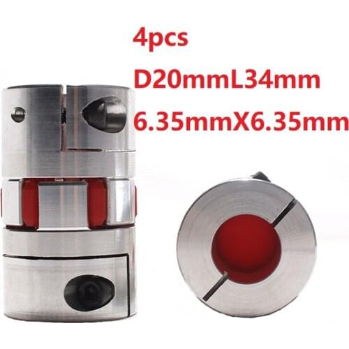 4pcs 6.35x6.35 D20L34 Aluminium Shaft Plum Coupling Motor Connector Flexible shaft CNC Parts