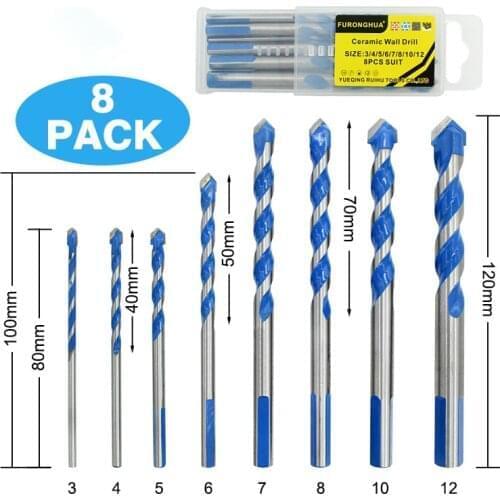 5/6/7/8/12Pcs Multi-functional Glass Drill Bit Triangle Bits Ceramic Tile Concrete Brick Metal Stainless Steel Wood Drilling Bit