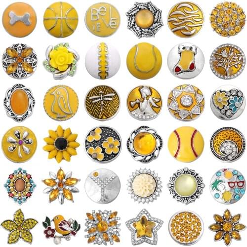 5pcs/lot Wholesale Snap Jewelry Mixed Yellow Rhinestone 18mm Snap Buttons for Snap Bracelet Bangle Interchangeable Jewelry