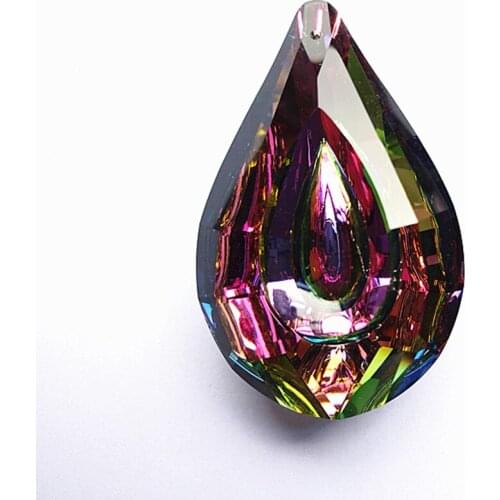 50pcs/lot 76x47mmmm Gorgeous Crystal Chandelier Parts (+Free rings) Rainbow Colors Glass Suncatcher For Wedding Decoration