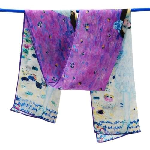 Brand New 100% Silk Scarf Foulard Bandana Long Large Shawls Pashmina Lady Hijab Gustav Klimts Arts Scarf Printed Design Purple