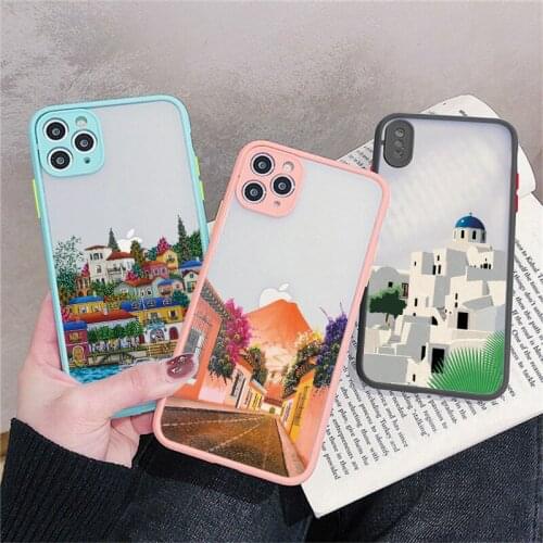 Oia Santorini Greece Church Hand Painted Print Phone Case for iPhone 11 12 Pro Max 6s 7 8 Plus SE 2020 X XR XS MAX Hard Cover