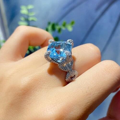 Zircon Blue Stone Rings Fashion Jewelry Women Fingers Accessories With Rhinestone Female Hollow Out Rings 2021