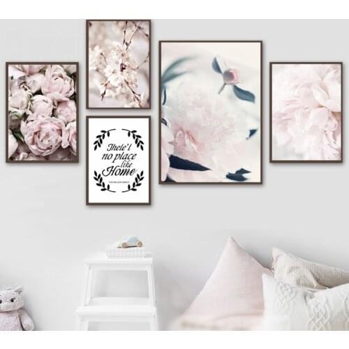 Home Poster Pink Flower Pictures HD Prints Wall Art Nordic Style Modular Painting On Canvas Fresh For Living Room Decoration
