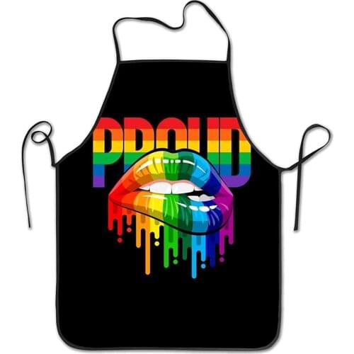 LGBT Pride Lips Black Kitchen Apron with Pockets Home Gardening BBQ Grill Chef Cooking Aprons for Women Men