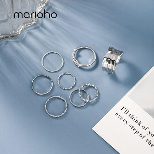 Marioho 2020 New Fashion Metal Copper Geometric Round Double Layer Men And Women Open Party Ring Jewelry 7pcs/set