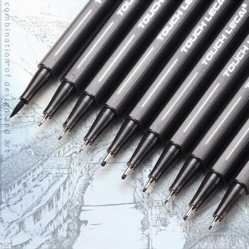 10 pcs/set Marker Pen Black Ink 0.1 0.2 0.3 0.4 0.5 Brush Tip Pen Marker Sketching Manga Waterproof Drawing Marker Stationery