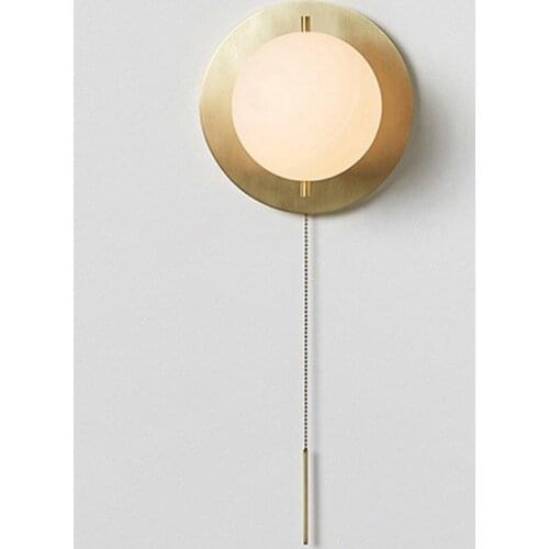Postmodern minimalist American designer glass round wall lamp personality living room bedroom corridor brass wall light
