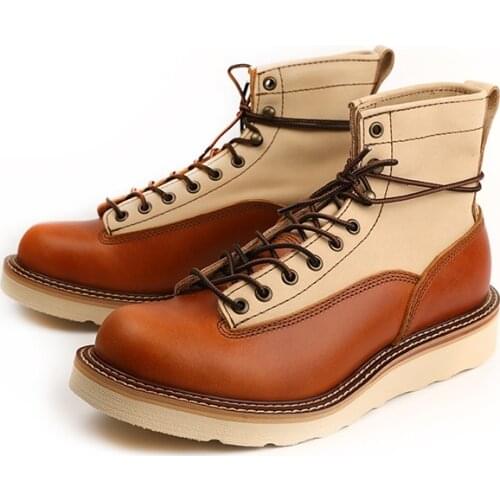 Yomior 2021 Top Quality Men Casual Shoes Vintage Cow Leather Ankle Boots Round Toe Platform Boots Spring Wings Motorcycle Boots