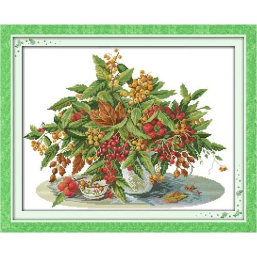 Cherry vase counted printed on the canvas 11CT 14CT DIY kit Chinese Cross Stitch embroidery needlework Sets home decor