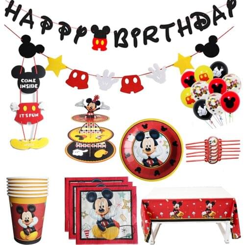 Red Mickey mouse Anniversary Party Supplies Kits Happy Birthday Banner Flags Hanger Door Sign for Baby favor Kids Party Decor