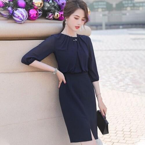 New 2020 Spring Summer Women Work Dresses Half Sleeve Office Ladies Clothes OL Styles