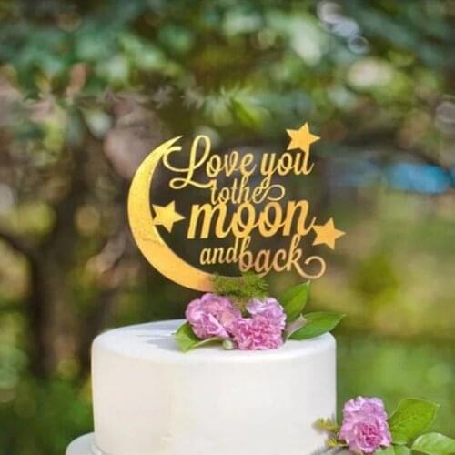 New Moon Paper Cake Toppers Golden Love You Moon Back Baking Cake Toppers for Childrens Birthday Party Cake Decoration Supplies
