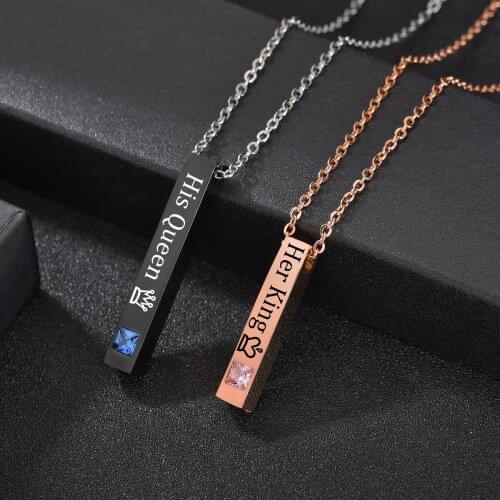 Four Sides Engraving Square Pendant Stainless Steel Crystal Letter Necklace New Custom Name Necklaces Gift Jewelry For Women/Men