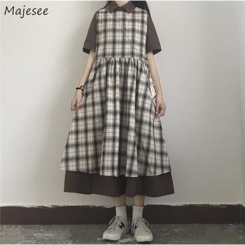 Sleeveless Dress Turn-down Collar Korean Style High Street Vintage Design All-match Students Leisure Loose Summer Kawaii Chic