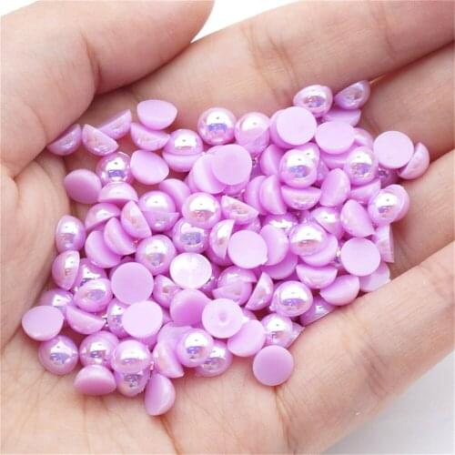 1000/500pcs 2-5mm and Mixed Size Lt.Purple AB Glue on ABS Imitation Half Round Pearls Resin Flatback Beads Craft Jewelry Making