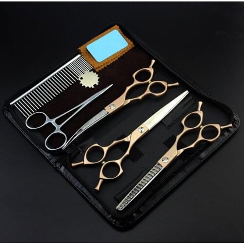 5 kit Professional Japan 440c 6.5 inch rose dog grooming hair scissors pet cutting barber thinning shears hairdressing scissors