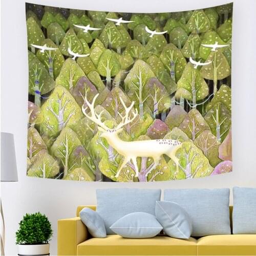 Psychedelic Tapestry Wall Hanging Deer Printed Wall Valance Functional Beach Towel Picnic Clothes Shawl Simple Fashion Valance