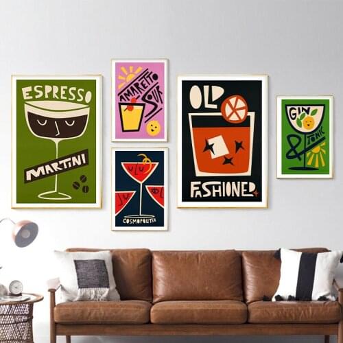 Gin & Tonic Cosmopolitan Cocktail Drink Pictures Wall Art Canvas Painting Kitchen Poster and Print for Bar Club Restaurant Decor