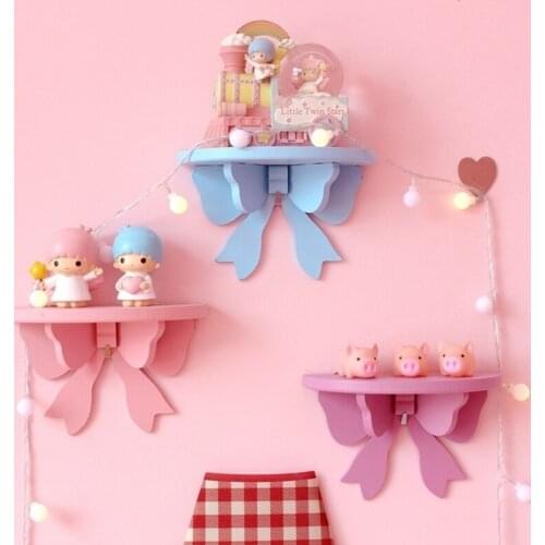 Nordic Macaron Bow Shelf Cute Bow Princess Room Decoration Shelves for Kids Room Wall-Mounted Storage Rack Birthday Party Decor