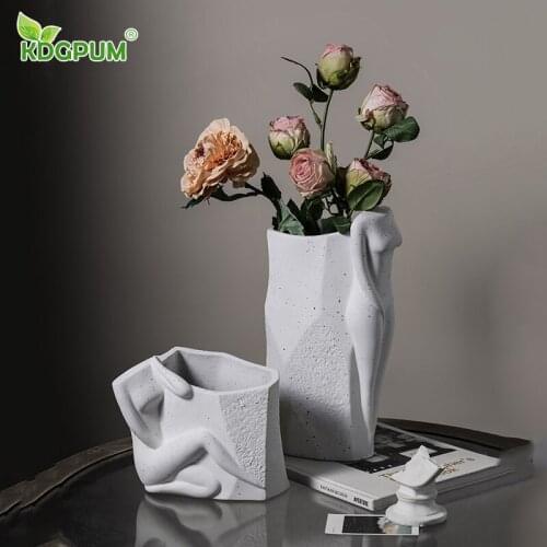 Modern Handmade Ceramic Vase Pure White Human Floral Flower Arrangement Nordic Minimalist Artist Home Decoration Ornaments