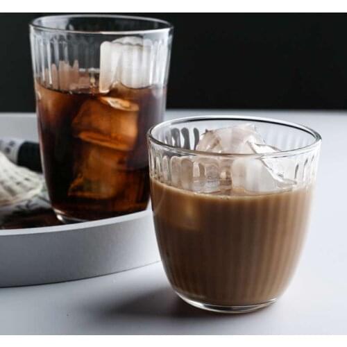 270/370ml Retro Striped Glass Cup Japanese Breakfast Milk Juice Flower Tea Cup Glass Coffee Mug Home Cafe Drinking Glasses 2Pcs