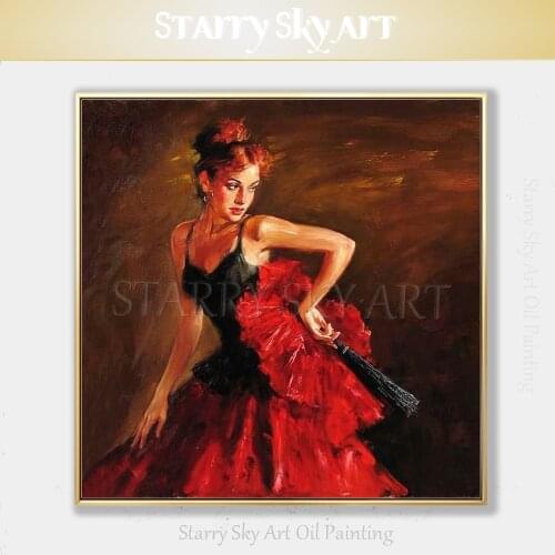 Top Artist Hand-painted High Quality Beautiful Spain Flamenco Dancer Oil Painting on Canvas Spanish Lady Dancer Oil Painting