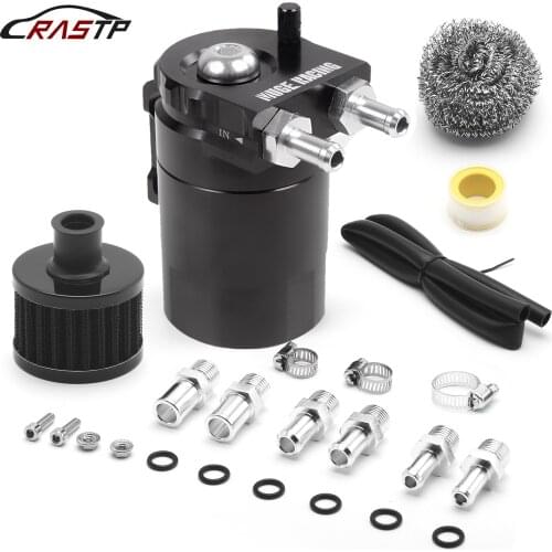 RASTP Universal Car Oil Catch Can Kit Reservoir Tank Breather Aluminum Dual Cylinder Polish Baffled Engine Air Oil OCC062