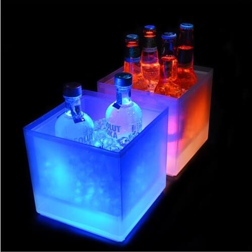 Ice Bucket RGB Color Changing Double Layer Square Bar Beer Ice Bucket Ice Wine Bucket 3.5 L for Party, Home, Bar